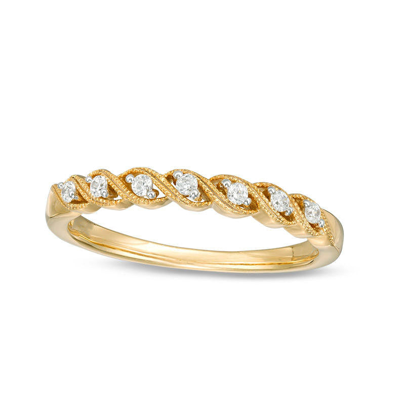 Image of ID 1 010 CT TW Natural Diamond Twist Antique Vintage-Style Stackable Band in Solid 10K Yellow Gold
