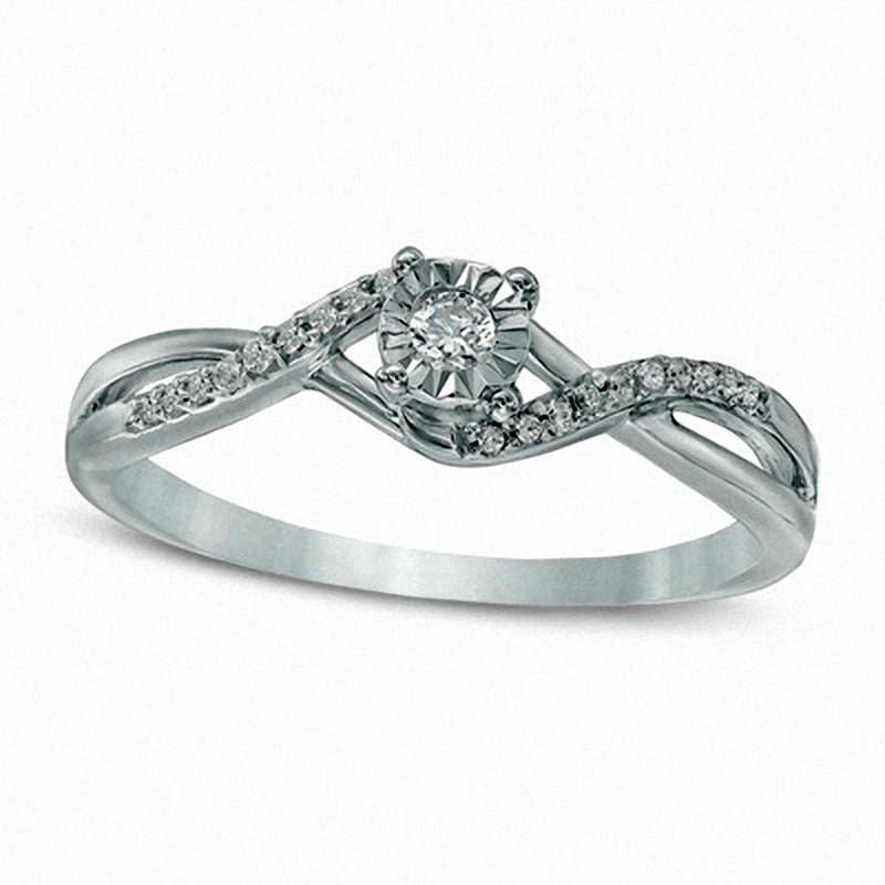 Image of ID 1 010 CT TW Natural Diamond Twist Shank Promise Ring in Solid 10K White Gold