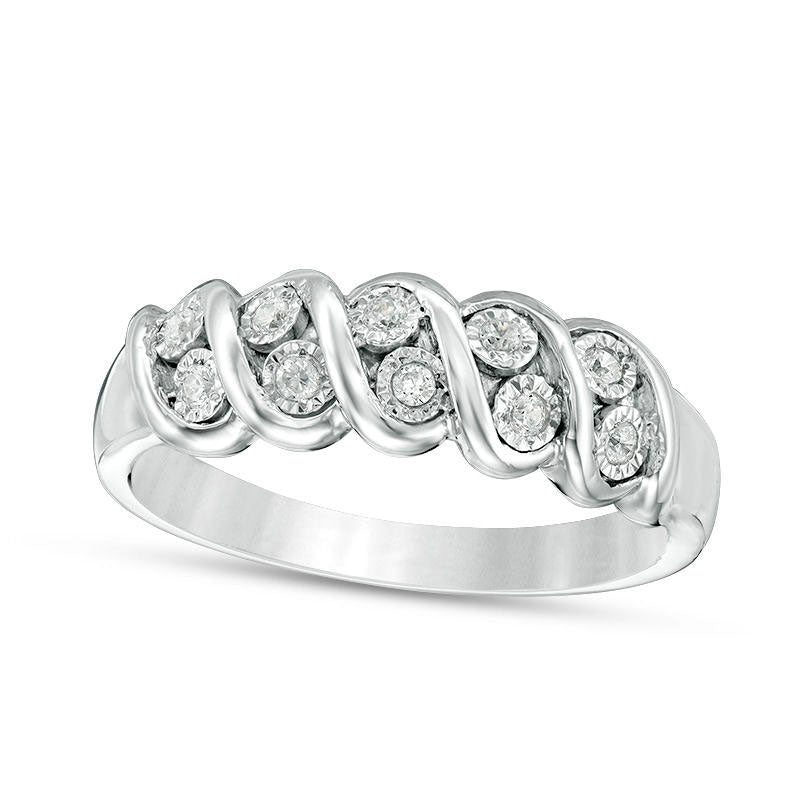 Image of ID 1 010 CT TW Natural Diamond Two Row S Wave Band in Sterling Silver