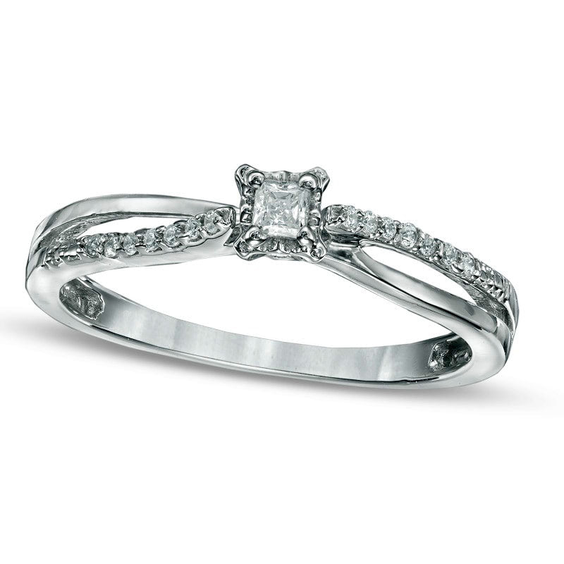 Image of ID 1 010 CT TW Princess-Cut Natural Diamond Split Shank Promise Ring in Solid 10K White Gold