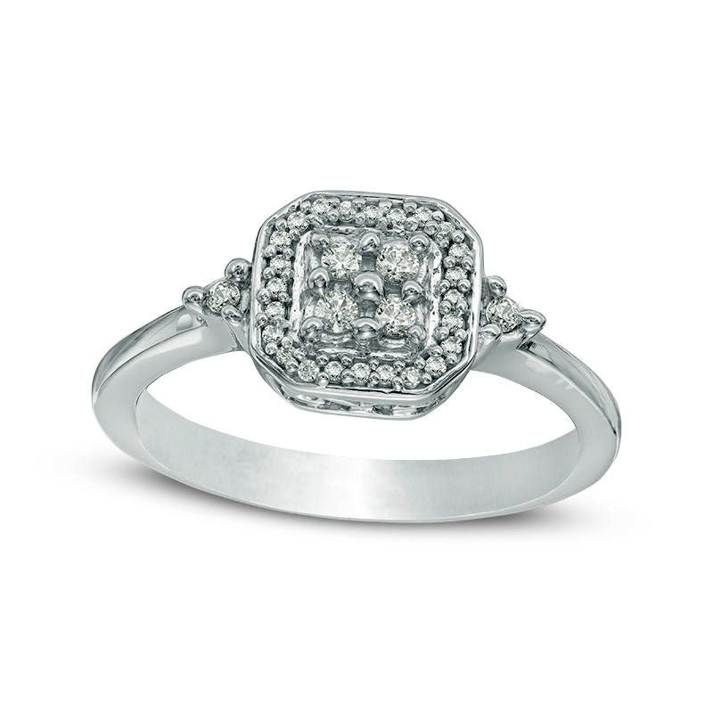 Image of ID 1 010 CT TW Quad Natural Diamond Octagonal Frame Promise Ring in Sterling Silver