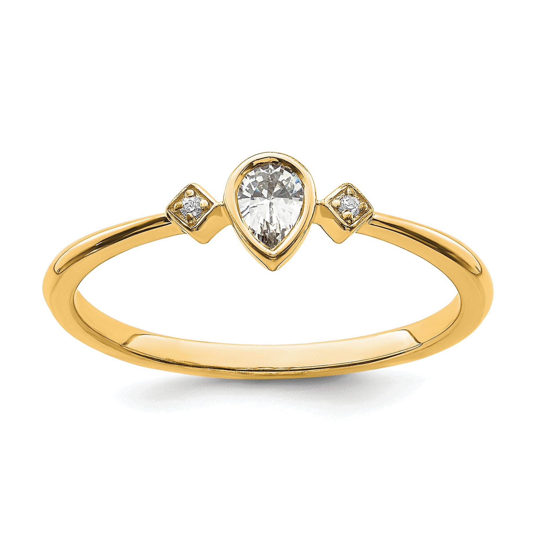 Image of ID 1 011ct CZ Solid Real 14k Polish Petite Pear Complete Dia Ring