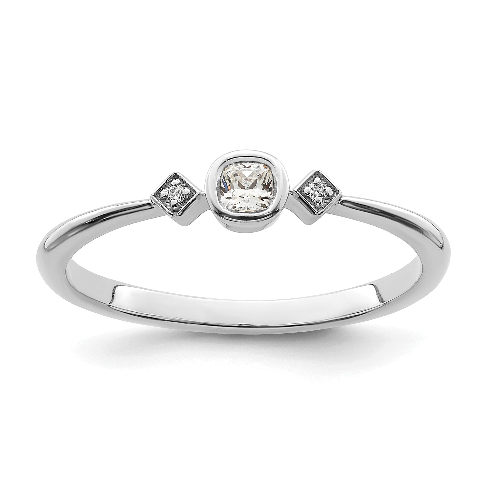 Image of ID 1 011ct CZ Solid Real 14k White Gold Polish Petite Cushion Complete Dia Ring