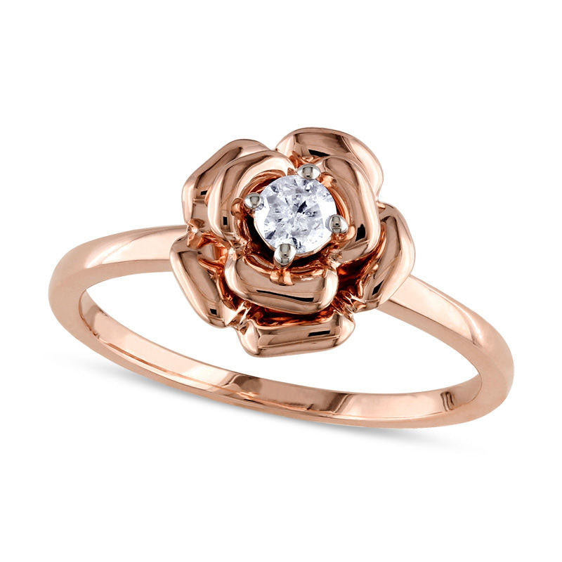 Image of ID 1 013 CT Natural Clarity Enhanced Diamond Solitaire Flower Promise Ring in Solid 10K Rose Gold