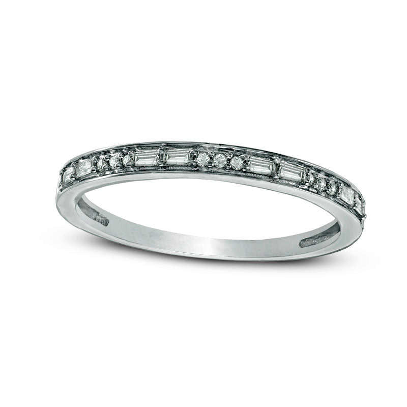 Image of ID 1 013 CT TW Baguette and Round Natural Diamond Alternating Natural Diamond Anniversary Band in Solid 10K White Gold