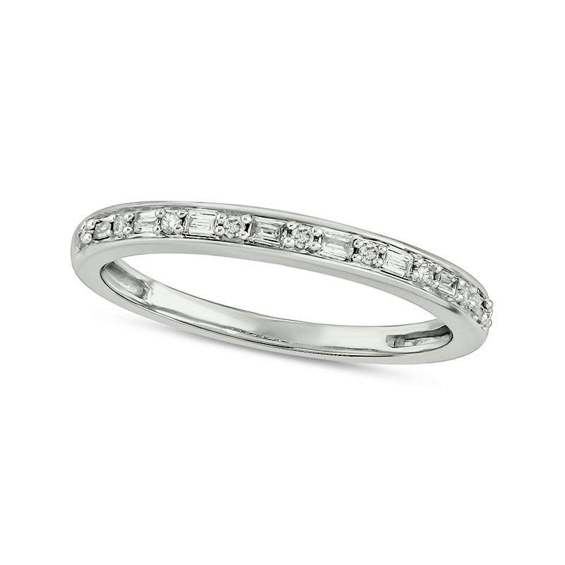 Image of ID 1 013 CT TW Baguette and Round Natural Diamond Alternating Stackable Band in Solid 10K White Gold