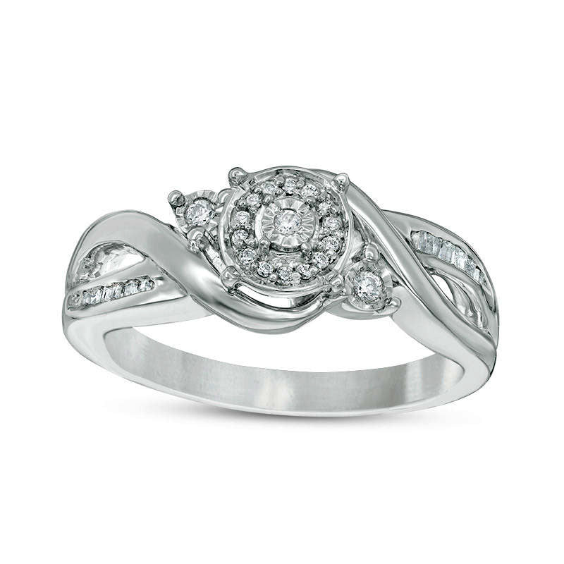 Image of ID 1 013 CT TW Baguette and Round Natural Diamond Frame Bypass Promise Ring in Sterling Silver