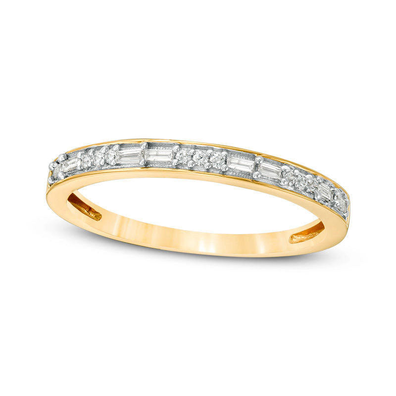 Image of ID 1 013 CT TW Baguette and Round Natural Diamond Two Stone Alternating Stackable Band in Solid 10K Yellow Gold