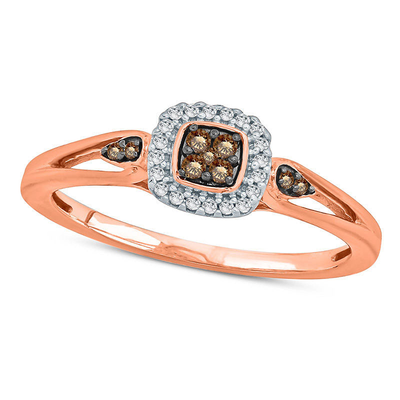 Image of ID 1 013 CT TW Champagne Natural Diamond Frame Petal-Sides Promise Ring in Solid 10K Rose Gold