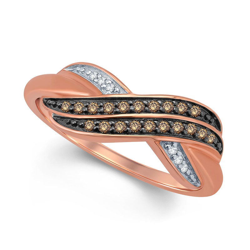 Image of ID 1 013 CT TW Champagne and White Natural Diamond Double Row Infinity Ring in Solid 10K Rose Gold