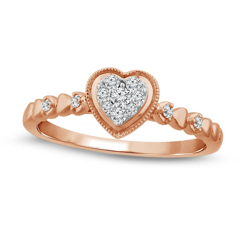 Image of ID 1 013 CT TW Composite Heart Natural Diamond Antique Vintage-Style Promise Ring in Solid 10K Rose Gold