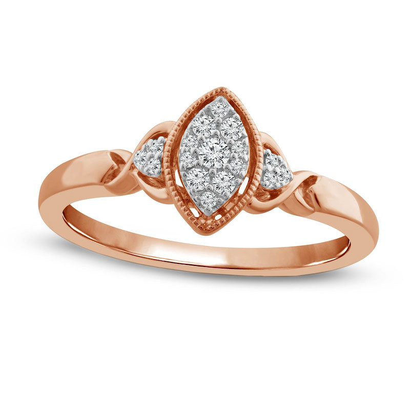 Image of ID 1 013 CT TW Composite Marquise Natural Diamond Tri-Sides Antique Vintage-Style Promise Ring in Solid 10K Rose Gold