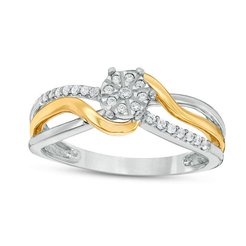 Image of ID 1 013 CT TW Composite Natural Diamond Bypass Promise Ring in Sterling Silver and Solid 10K Yellow Gold