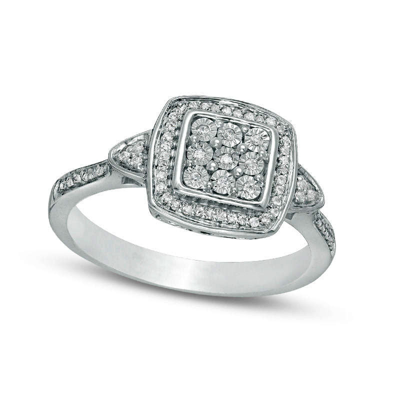 Image of ID 1 013 CT TW Composite Natural Diamond Cushion Frame Tri-Sides Ring in Sterling Silver