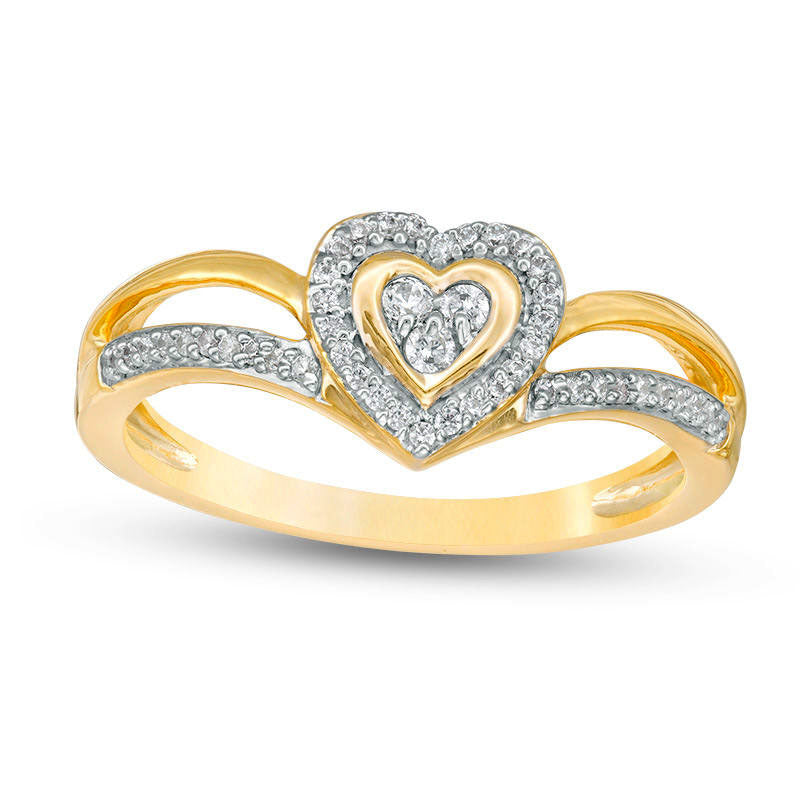 Image of ID 1 013 CT TW Composite Natural Diamond Heart Frame Split Shank Promise Ring in Solid 10K Yellow Gold