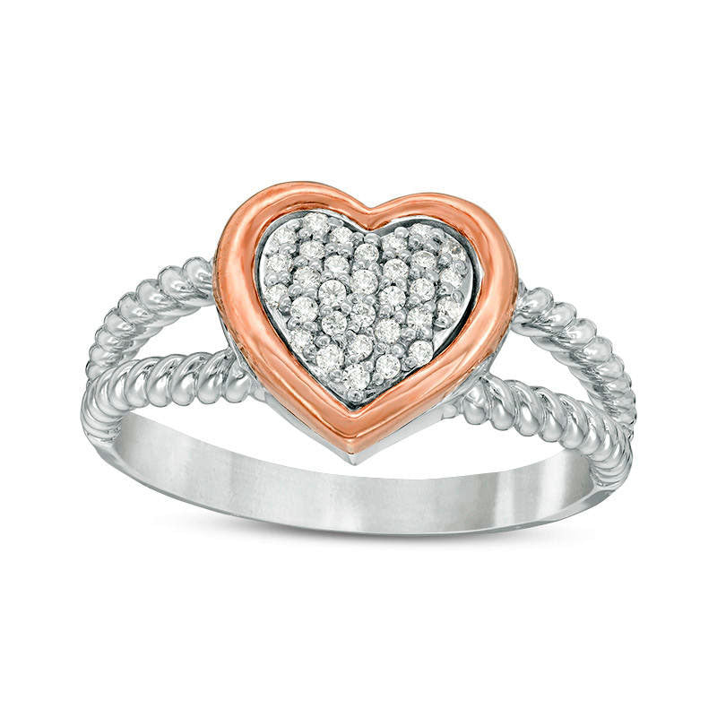 Image of ID 1 013 CT TW Composite Natural Diamond Heart Promise Ring in Sterling Silver and Solid 10K Rose Gold