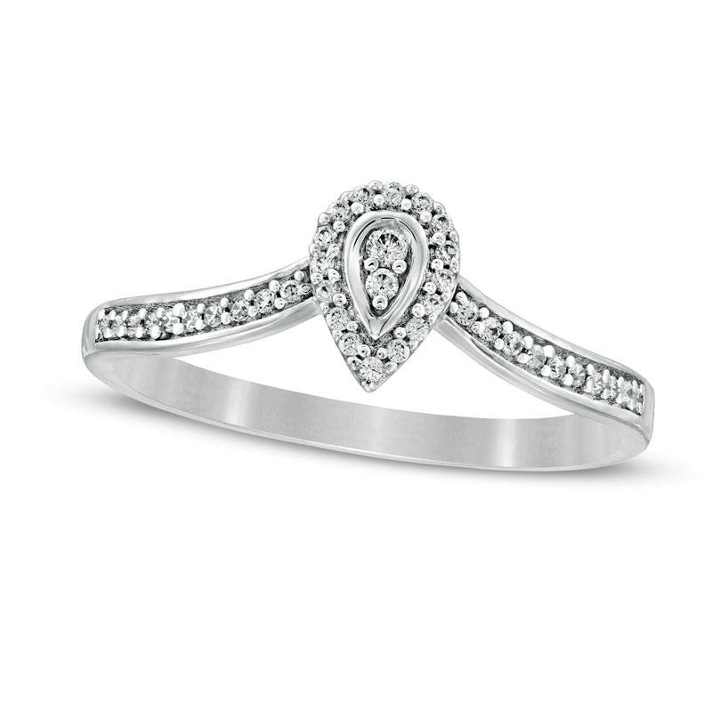 Image of ID 1 013 CT TW Composite Natural Diamond Pear-Shaped Frame Chevron Promise Ring in Solid 10K White Gold