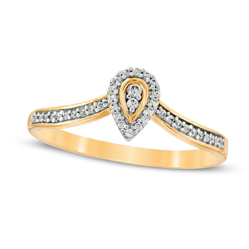 Image of ID 1 013 CT TW Composite Natural Diamond Pear-Shaped Frame Chevron Promise Ring in Solid 10K Yellow Gold
