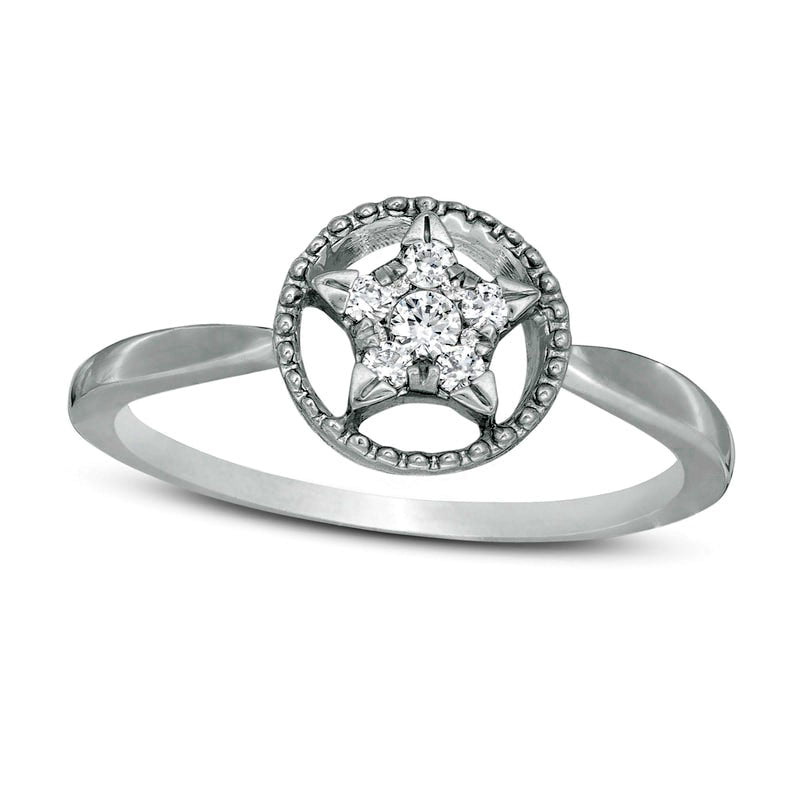 Image of ID 1 013 CT TW Composite Natural Diamond Star in Circle Ring in Sterling Silver