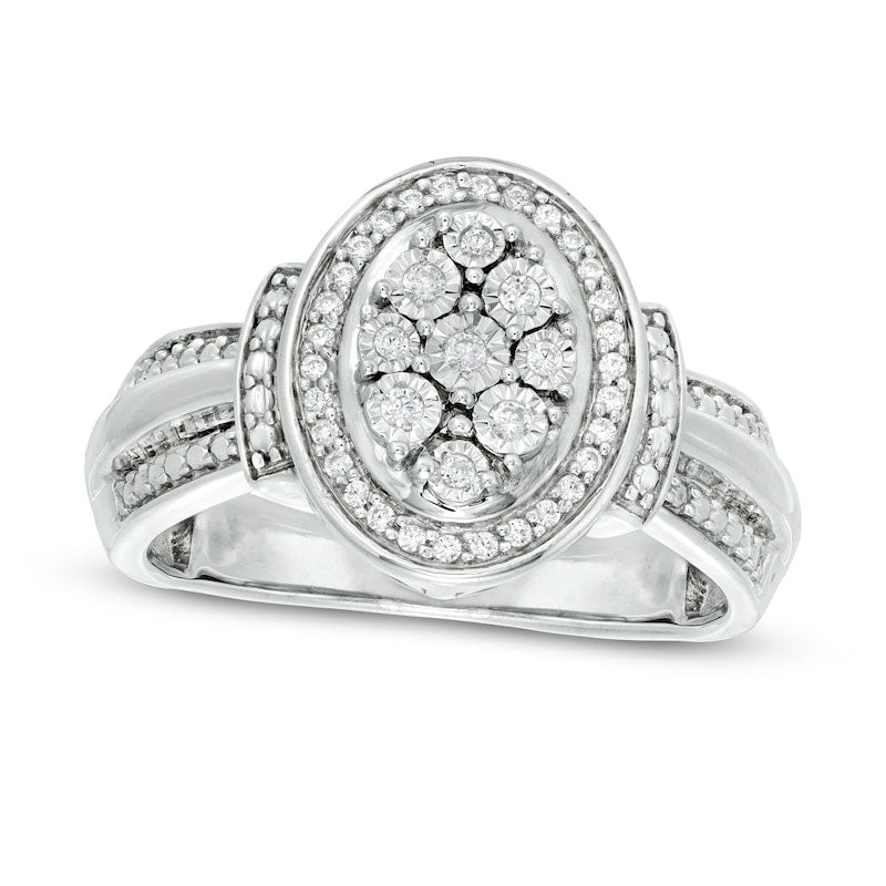 Image of ID 1 013 CT TW Composite Oval Natural Diamond Frame Collar Promise Ring in Sterling Silver