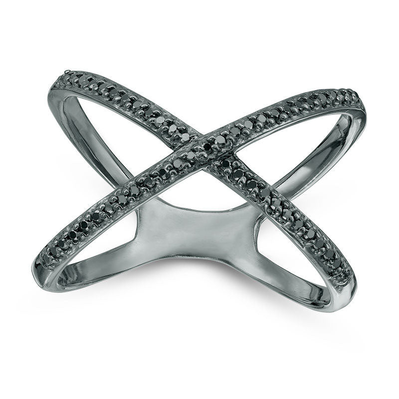 Image of ID 1 013 CT TW Enhanced Black Natural Diamond Split Shank Orbit Ring in Sterling Silver with Black Rhodium