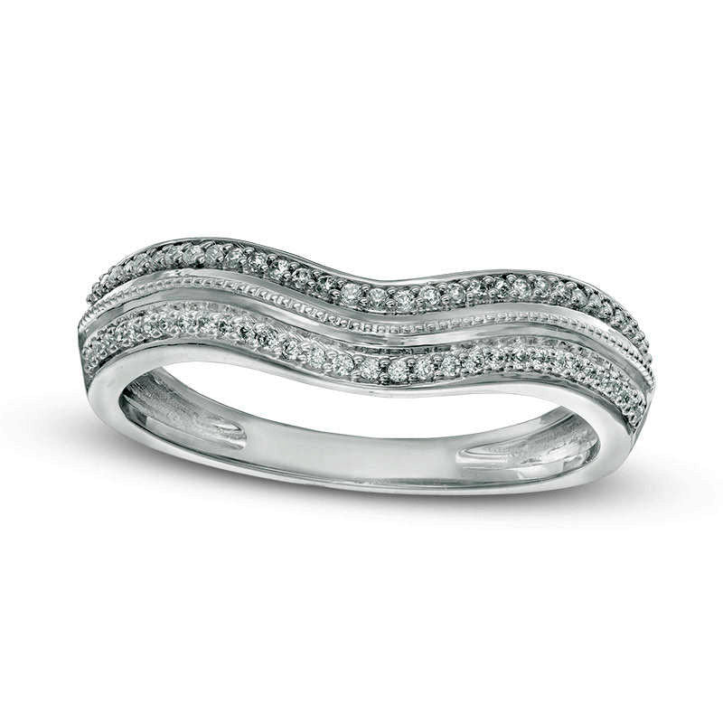 Image of ID 1 013 CT TW Natural Diamond Antique Vintage-Style Contour Wedding Band in Solid 10K White Gold