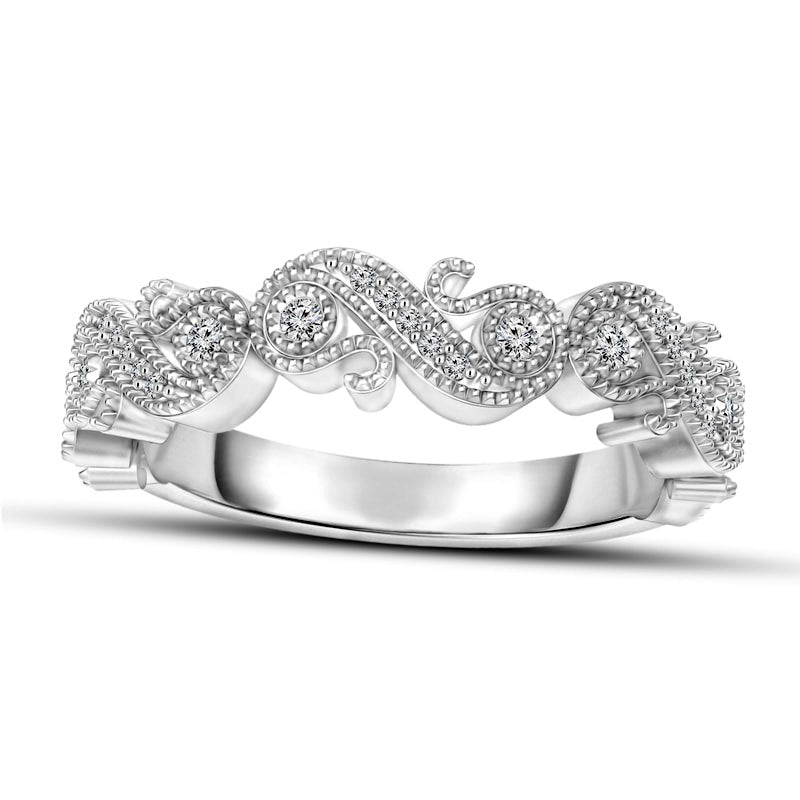 Image of ID 1 013 CT TW Natural Diamond Antique Vintage-Style Swirl Stackable Band in Solid 10K White Gold
