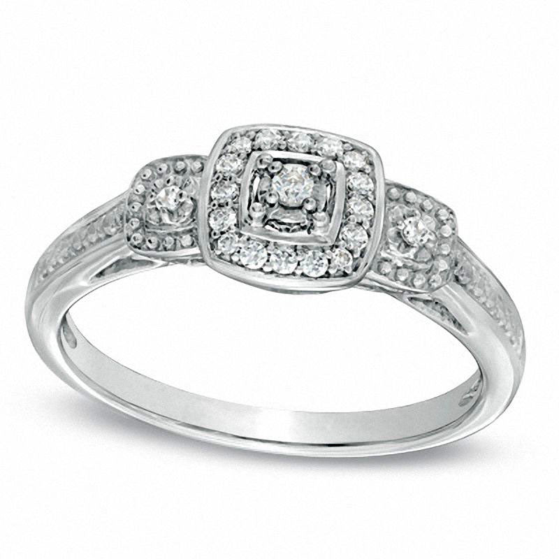 Image of ID 1 013 CT TW Natural Diamond Antique Vintage-Style Three Stone Promise Ring in Sterling Silver