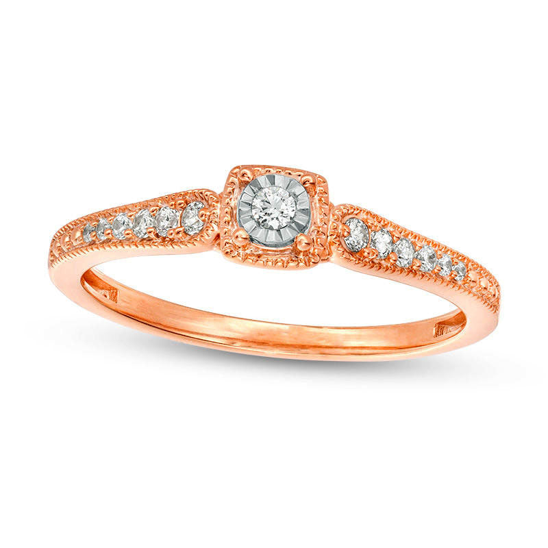 Image of ID 1 013 CT TW Natural Diamond Beaded Square Frame Antique Vintage-Style Promise Ring in Solid 10K Rose Gold