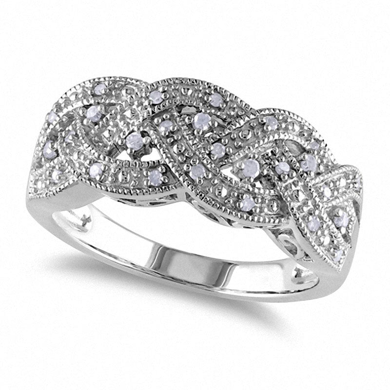 Image of ID 1 013 CT TW Natural Diamond Braid Band in Sterling Silver