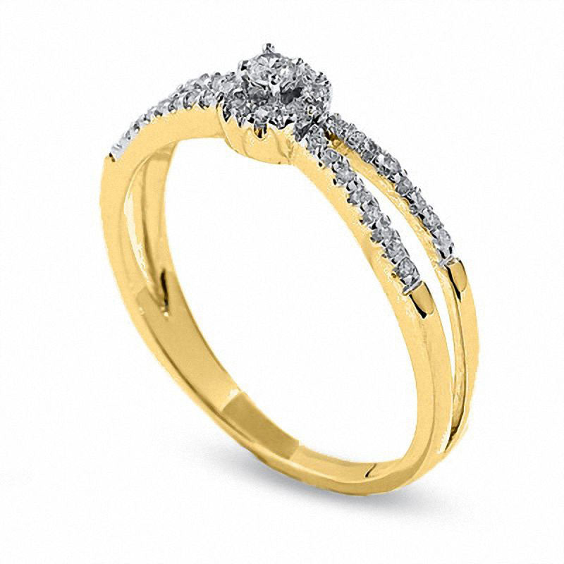 Image of ID 1 013 CT TW Natural Diamond Circle Frame Split Shank Promise Ring in Solid 10K Yellow Gold