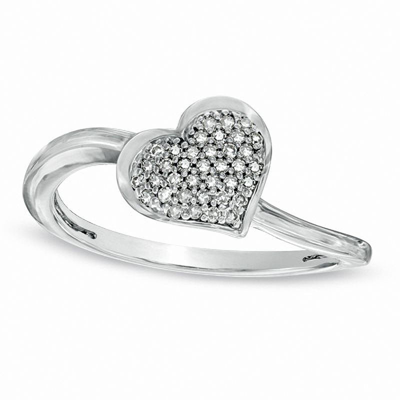 Image of ID 1 013 CT TW Natural Diamond Cluster Tilted Heart Promise Ring in Sterling Silver - Size 7