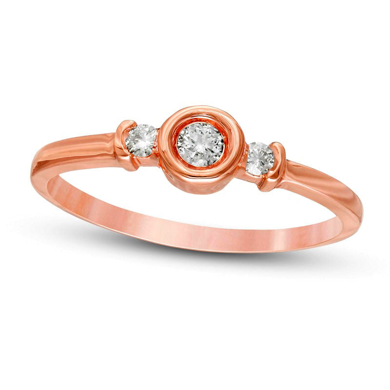 Image of ID 1 013 CT TW Natural Diamond Collar Three Stone Promise Ring in Solid 10K Rose Gold
