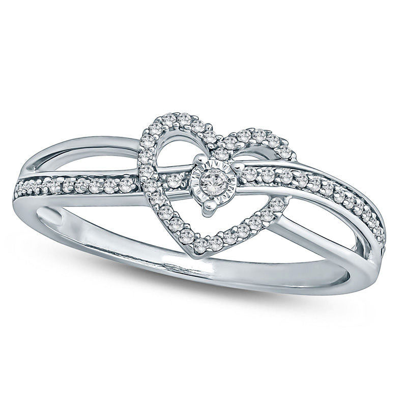 Image of ID 1 013 CT TW Natural Diamond Crossover Heart Promise Ring in Solid 10K White Gold