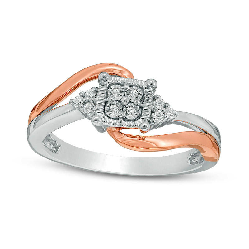 Image of ID 1 013 CT TW Natural Diamond Cushion Frame Tri-Sides Bypass Promise Ring in Sterling Silver and Solid 10K Rose Gold