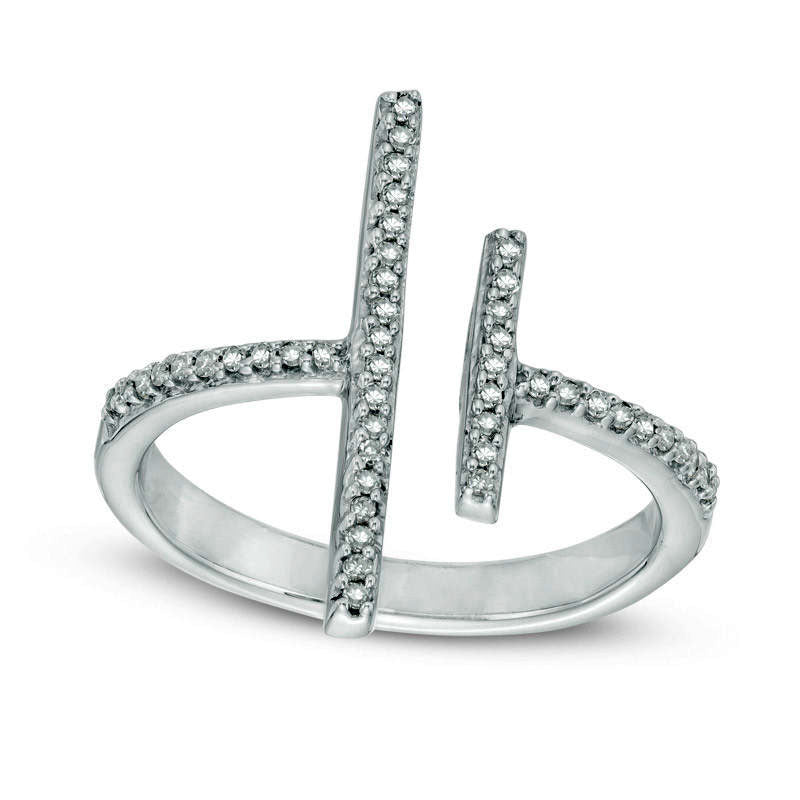 Image of ID 1 013 CT TW Natural Diamond Double Bar Open Ring in Sterling Silver