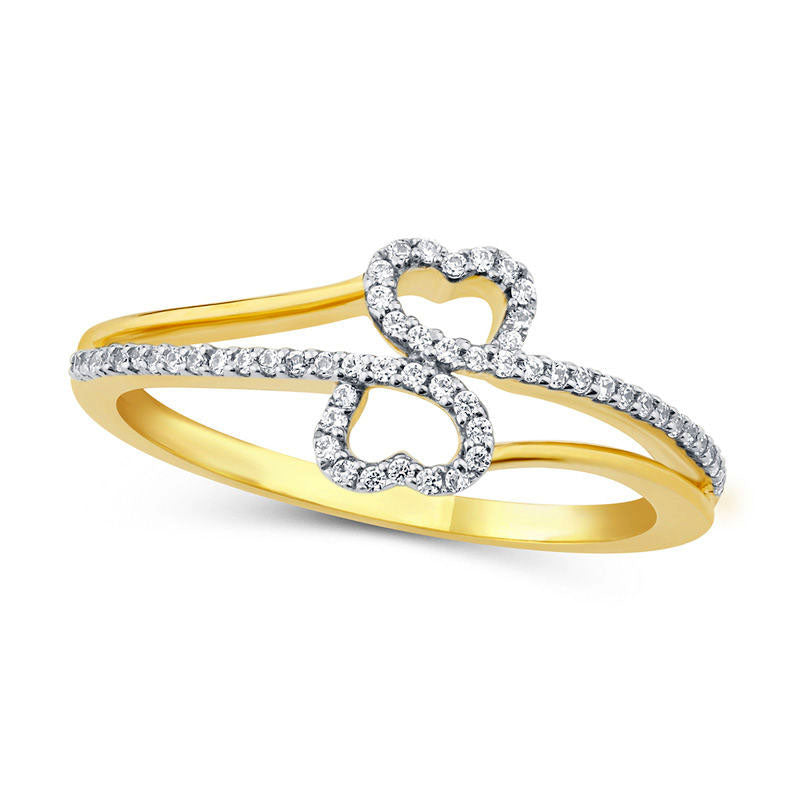 Image of ID 1 013 CT TW Natural Diamond Double Heart Bypass Ring in Solid 10K Yellow Gold