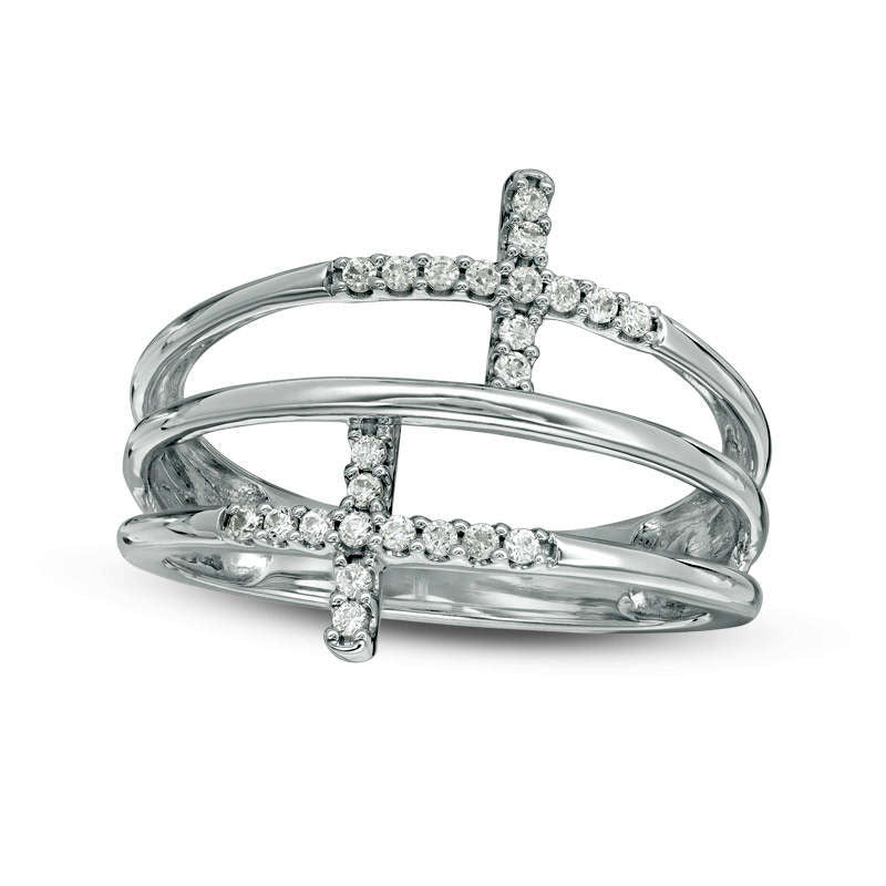 Image of ID 1 013 CT TW Natural Diamond Double Sideways Cross Split Ring in Solid 10K White Gold