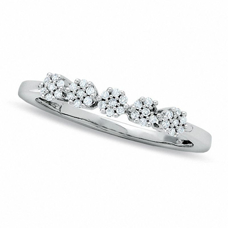 Image of ID 1 013 CT TW Natural Diamond Five Flower Station Ring in Solid 10K White Gold