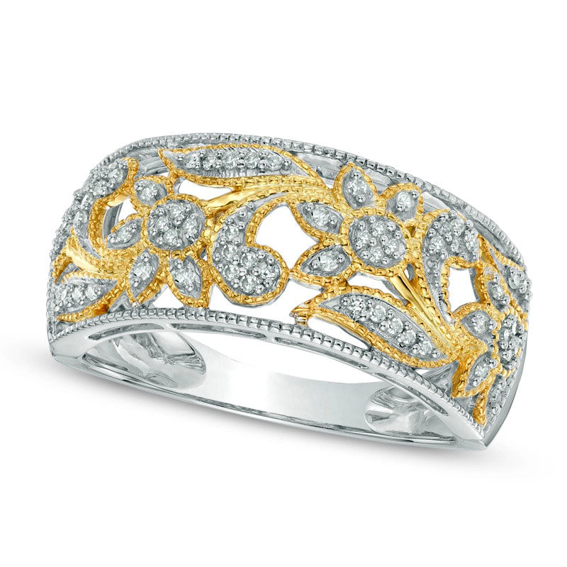 Image of ID 1 013 CT TW Natural Diamond Floral Band in Solid 10K Two-Tone Gold