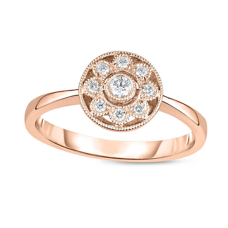 Image of ID 1 013 CT TW Natural Diamond Flower Frame Antique Vintage-Style Promise Ring in Solid 10K Rose Gold