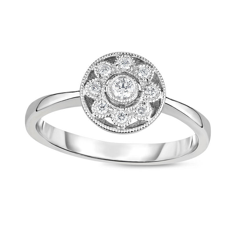 Image of ID 1 013 CT TW Natural Diamond Flower Frame Antique Vintage-Style Promise Ring in Solid 10K White Gold