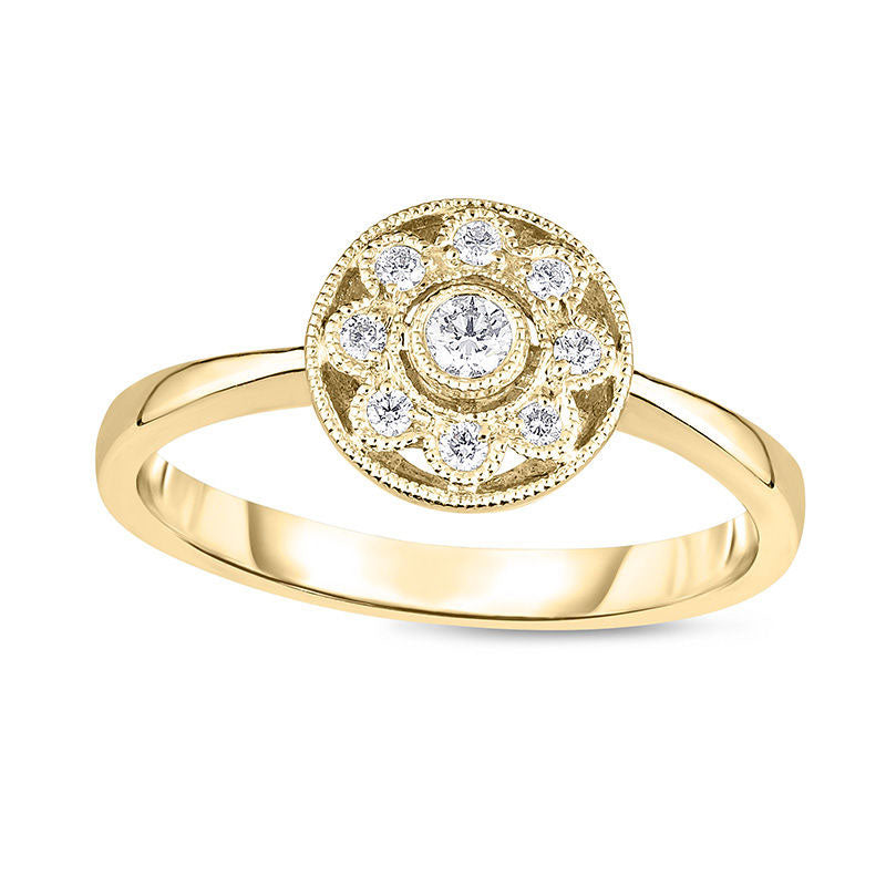 Image of ID 1 013 CT TW Natural Diamond Flower Frame Antique Vintage-Style Promise Ring in Solid 10K Yellow Gold