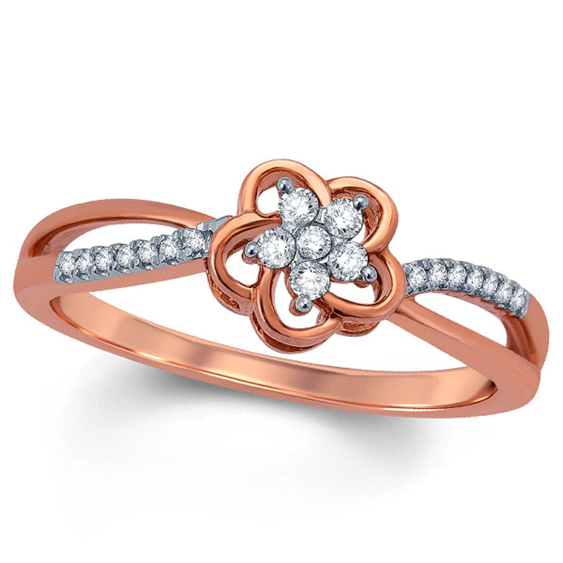 Image of ID 1 013 CT TW Natural Diamond Flower Split Shank Ring in Solid 10K Rose Gold