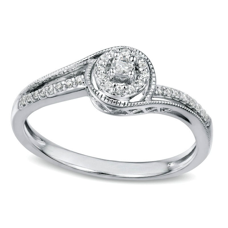 Image of ID 1 013 CT TW Natural Diamond Frame Antique Vintage-Style Promise Ring in Solid 10K White Gold