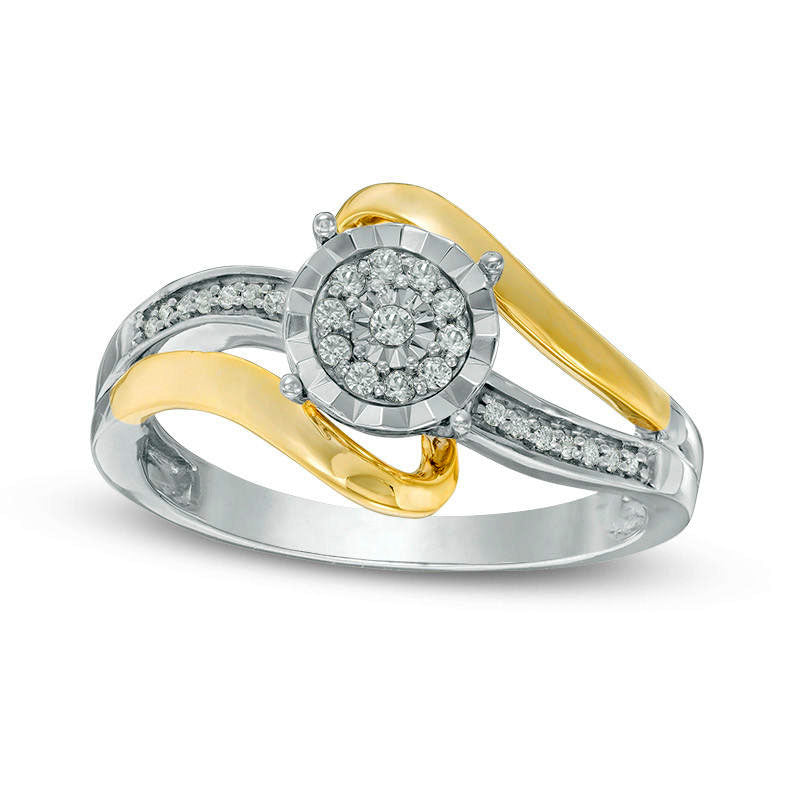 Image of ID 1 013 CT TW Natural Diamond Frame Bypass Promise Ring in Sterling Silver and Solid 10K Yellow Gold