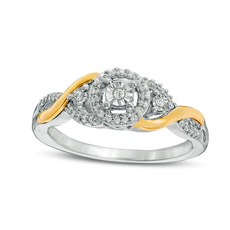 Image of ID 1 013 CT TW Natural Diamond Frame Twist Promise Ring in Sterling Silver and Solid 10K Yellow Gold