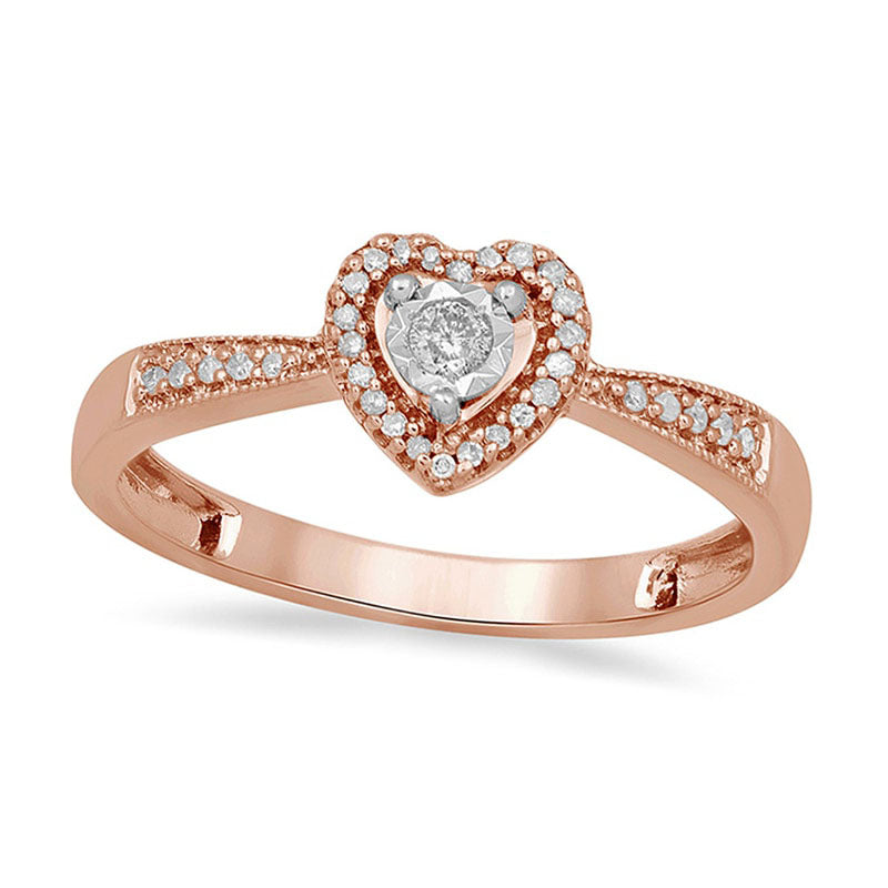 Image of ID 1 013 CT TW Natural Diamond Heart Frame Antique Vintage-Style Promise Ring in Solid 10K Rose Gold