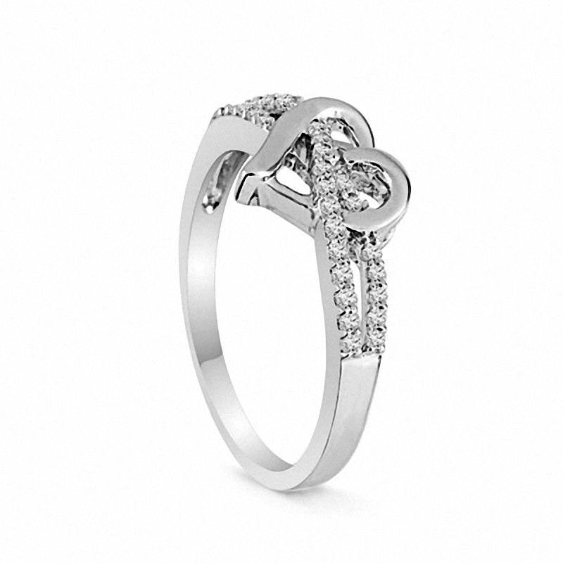 Image of ID 1 013 CT TW Natural Diamond Heart Outline Split Shank Promise Ring in Sterling Silver