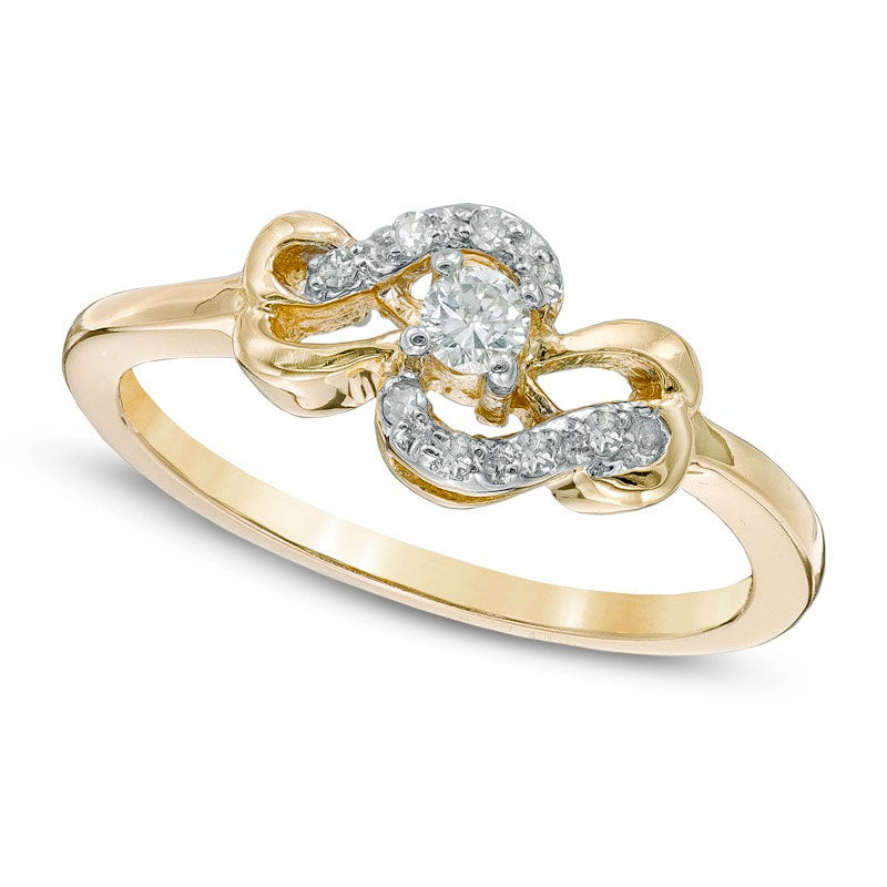 Image of ID 1 013 CT TW Natural Diamond Heart-Shaped Bow Promise Ring in Solid 10K Yellow Gold